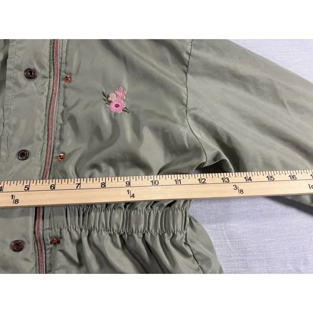 Penelope Mack Girls 6X Olive Green Hooded Fleece Lined Parka Jacket Coat Floral